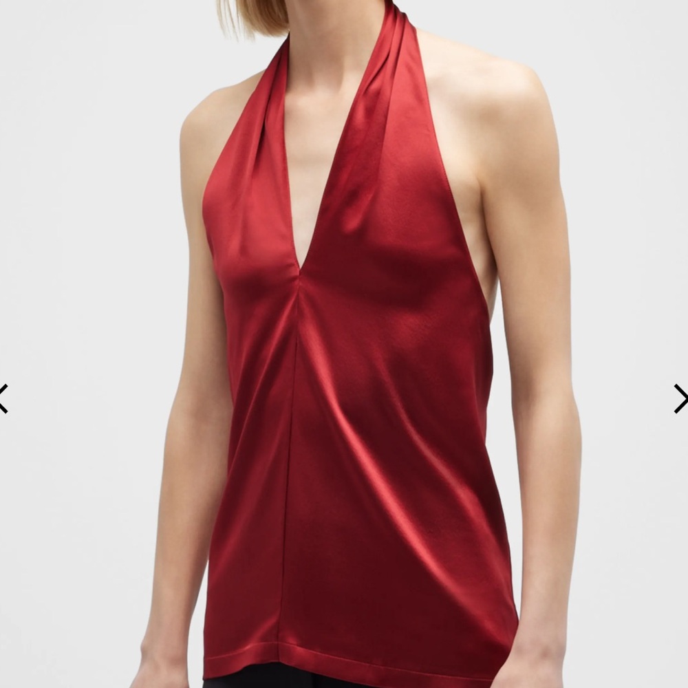 Theory Etril Red Silky Satin Halter Top, Never Worn